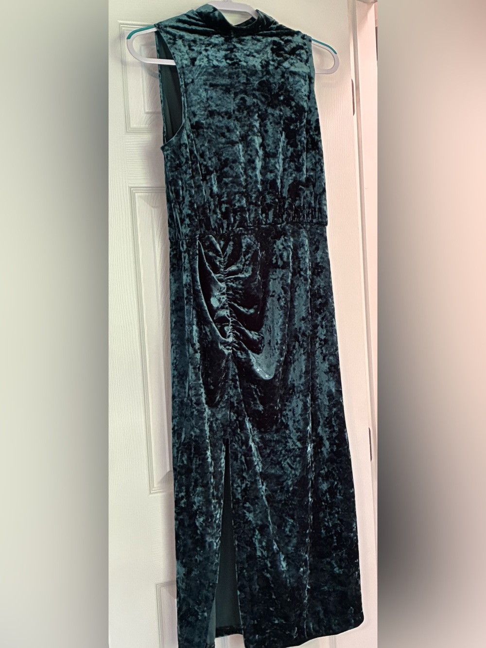 Wayf Sleeveless Crushed Velvet Maxi Dress in Forest Green